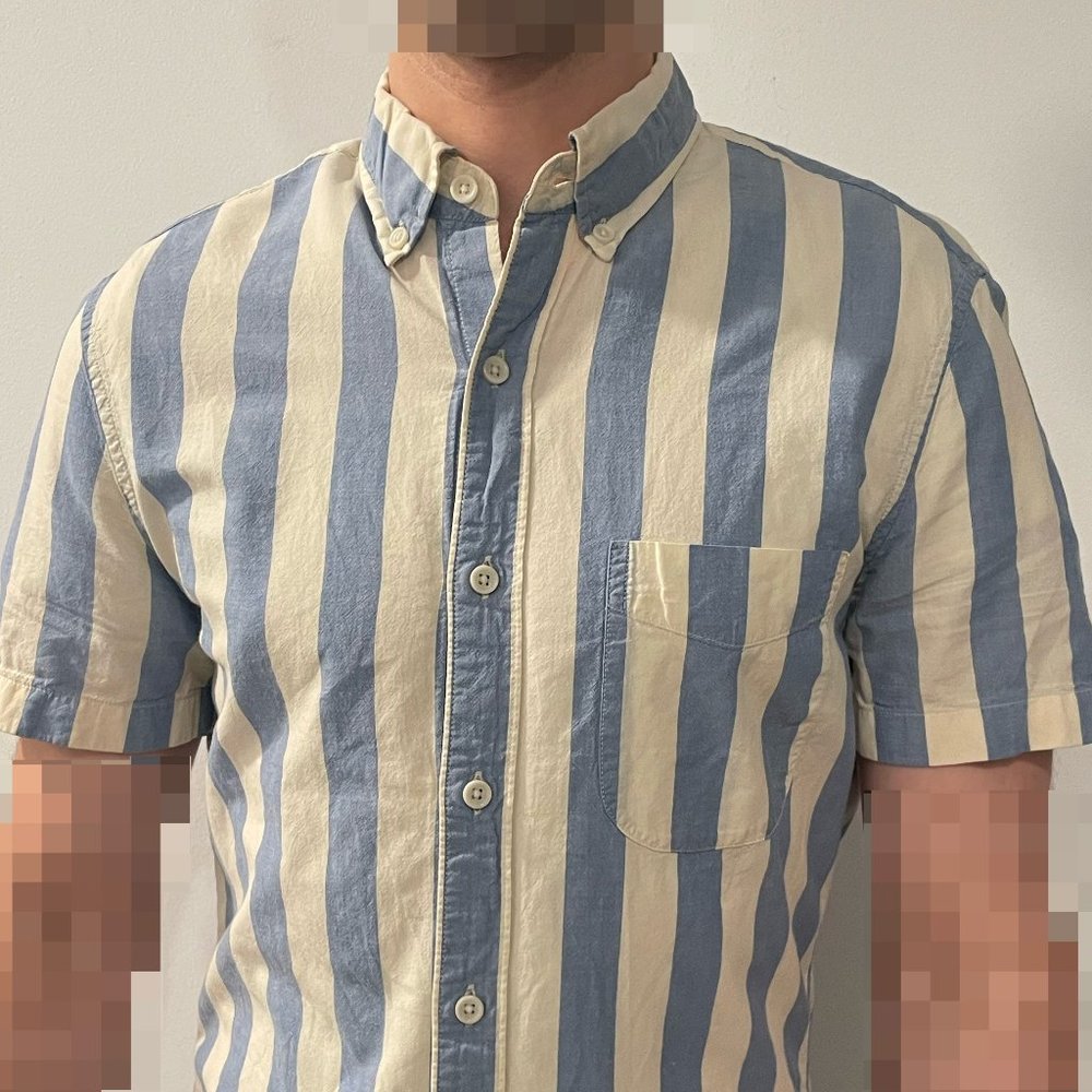 Vintage J. Crew Indian madras short sleeve shirt in light blue stripe size S